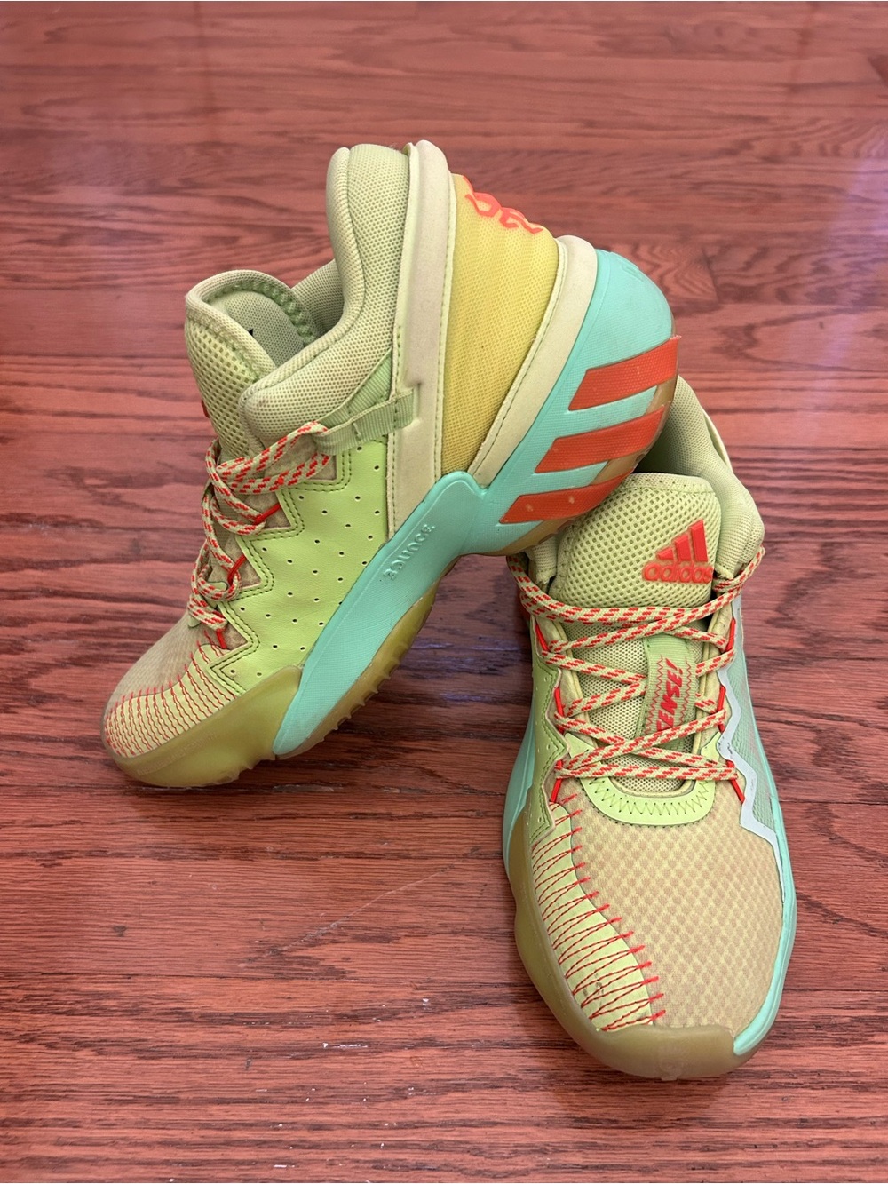 adidas Kids Neon Lime and Coral Basketball Sneakers